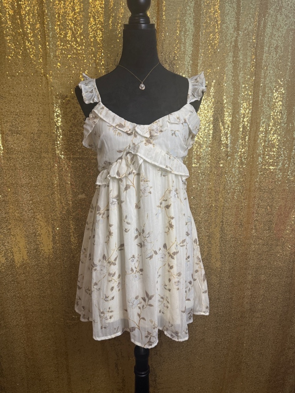Floral Ruffle Mini Dress in Cream
